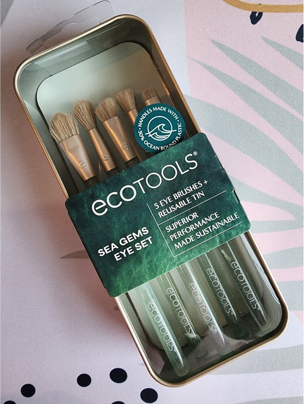 EcoTools Sea Gems Green Brush Eye Set - 5 Eye Brushes with Reusable Tin